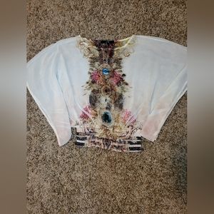 -XXI sheer mesh blouse-flared short sleeves-blouson waistline-size small